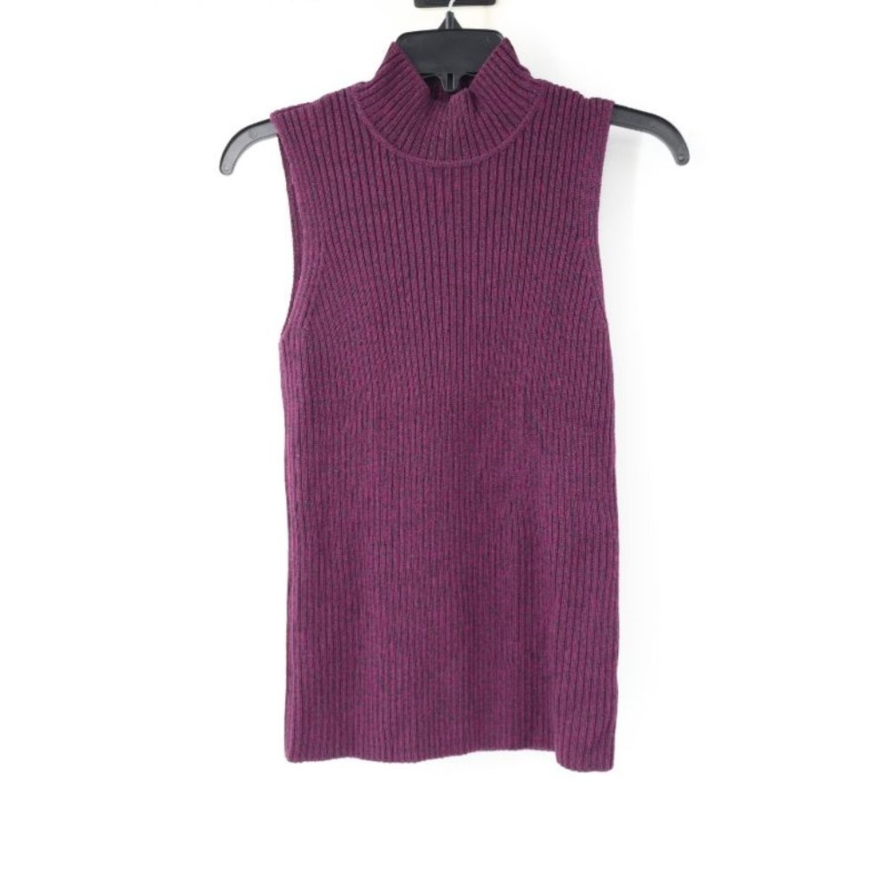 St John Sweater vest Womens P‎ Funnel Neck Wool rayon Sleeveless Purple knit
